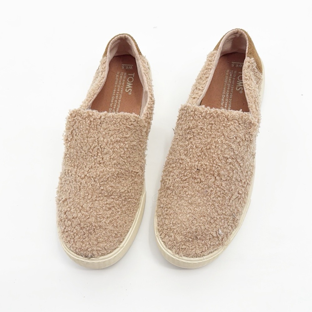 Toms Sunset Faux Shearling Slip On Sneakers, Size 6.5 Blush Pink Tan